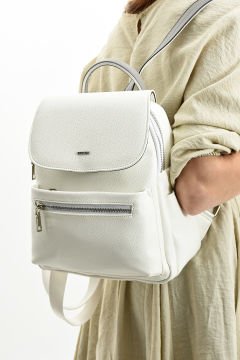 Sellini Çok Bölmeli Kadın Beyaz Gri Sırt Çantası