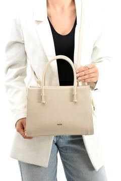 3 Bölme Kalıplı Krem El Omuz ve Çapraz Çanta 672