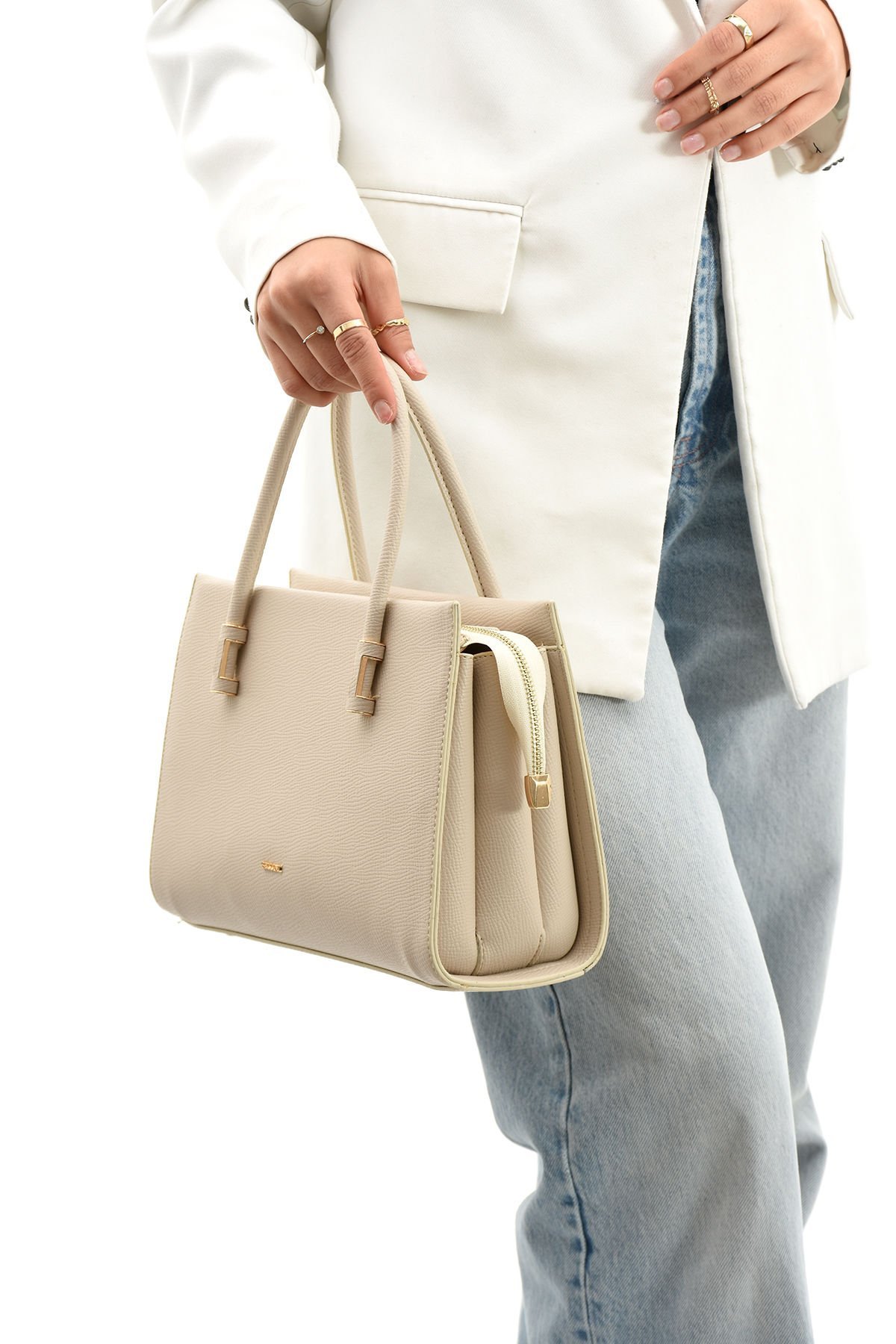 3 Bölme Kalıplı Krem El Omuz ve Çapraz Çanta 672