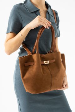 Sellini Taba Süet Nubuk Suni Deri Mıknatıs Kapamalı Çapraz Askılı Kadın El Ve Omuz Çantası 570