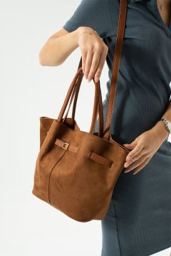 Sellini Taba Süet Nubuk Suni Deri Mıknatıs Kapamalı Çapraz Askılı Kadın El Ve Omuz Çantası 570