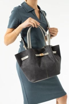 Sellini Gri Süet Nubuk Suni Deri Mıknatıs Kapamalı Çapraz Askılı Kadın El Ve Omuz Çantası 570