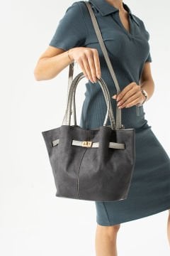 Sellini Gri Süet Nubuk Suni Deri Mıknatıs Kapamalı Çapraz Askılı Kadın El Ve Omuz Çantası 570