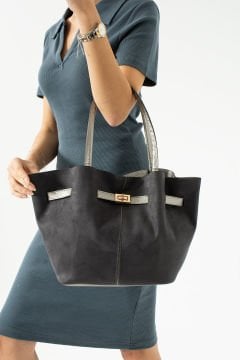 Sellini Gri Süet Nubuk Suni Deri Mıknatıs Kapamalı Çapraz Askılı Kadın El Ve Omuz Çantası 570