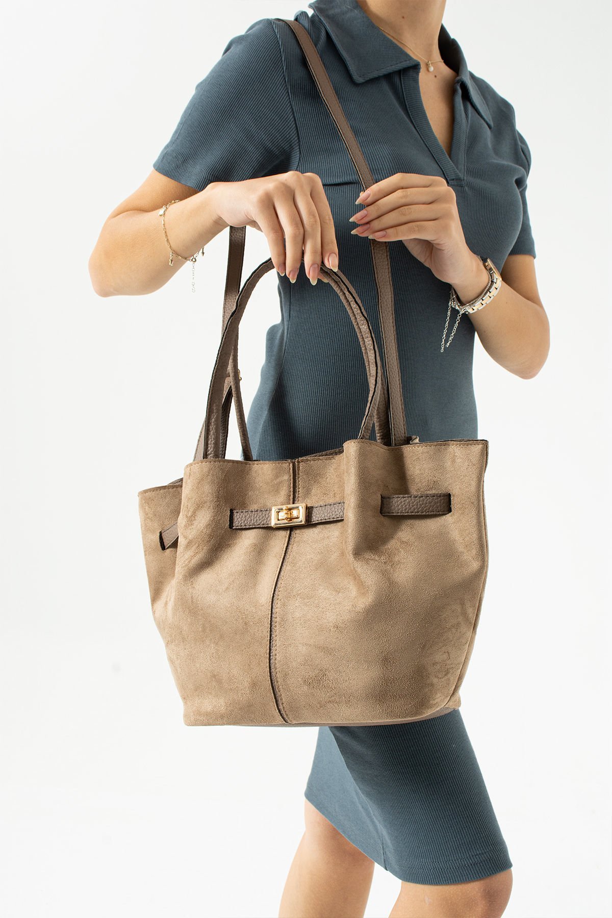 Sellini Vizon Süet Nubuk Suni Deri Mıknatıs Kapamalı Çapraz Askılı Kadın El Ve Omuz Çantası  570