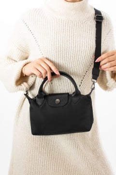 SELLİNİ KADIN SİYAH ÇİFT DERİ SAPLI EL OMUZ VE ÇAPRAZ ÇANTASI 001