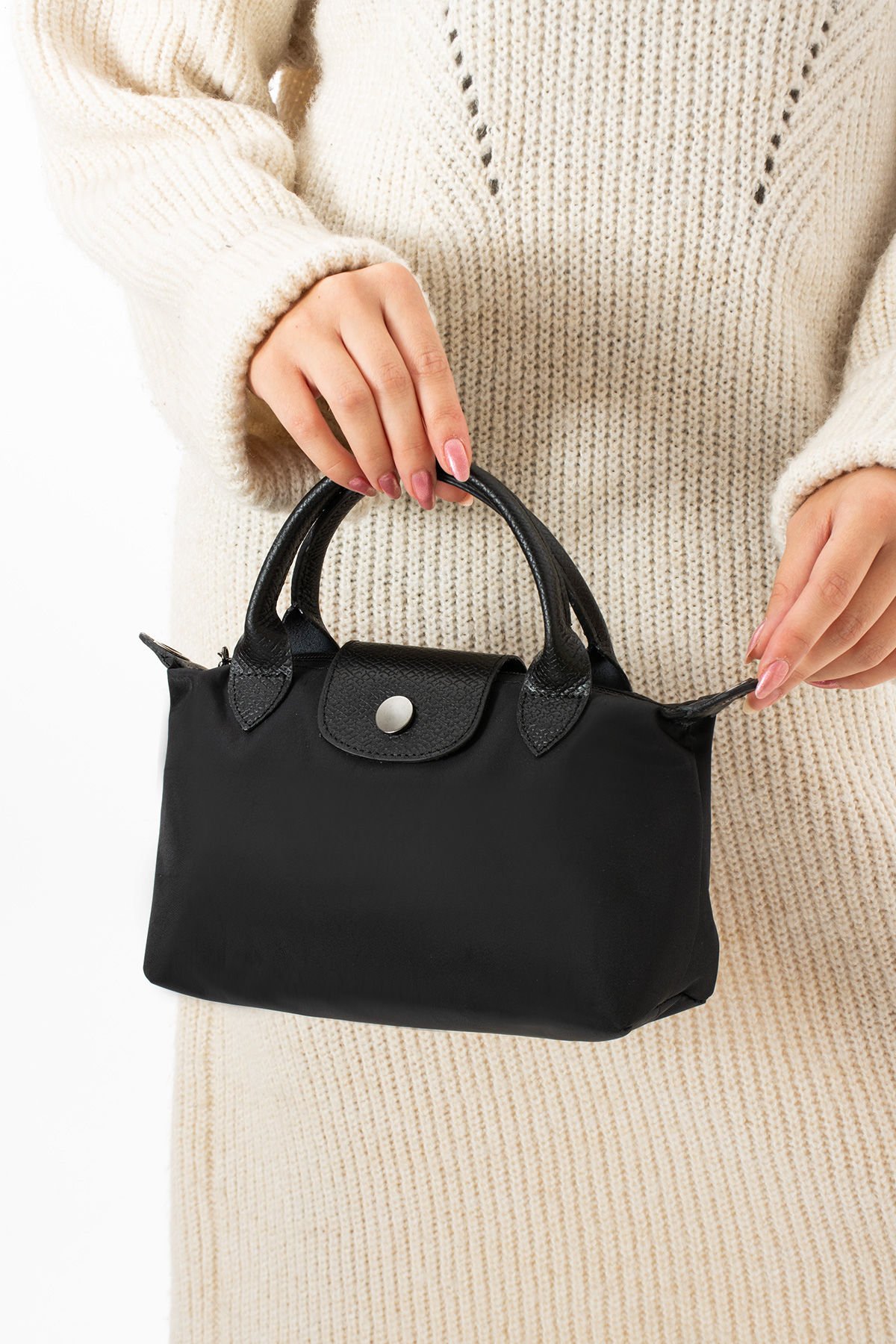 SELLİNİ KADIN SİYAH ÇİFT DERİ SAPLI EL OMUZ VE ÇAPRAZ ÇANTASI 001