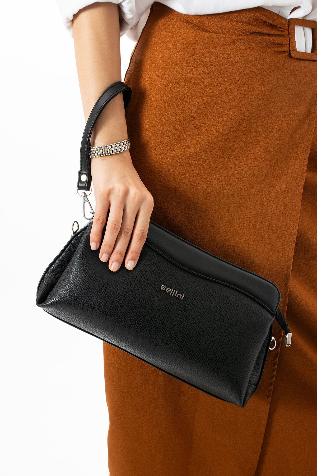 Sellini Siyah Çok Gözlü Kadın Portföy Çapraz Clutch Çanta 284