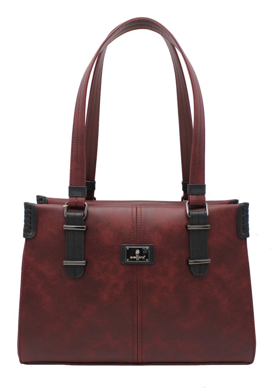 Sellini 3 Bölmeli Bordo-Siyah Kadın Omuz Çantası 456