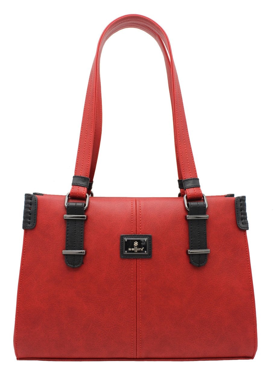 Sellini 3 Bölmeli Kırmızı-Siyah Kadın Omuz Çantası 456