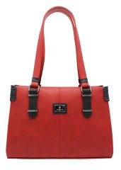 Sellini 3 Bölmeli Kırmızı-Siyah Kadın Omuz Çantası 456